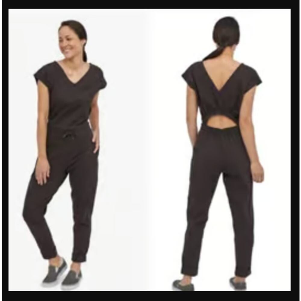 PATAGONIA Women's Cutout Roaming Jumpsuit Medium Black Organic Cotton Sleeveless